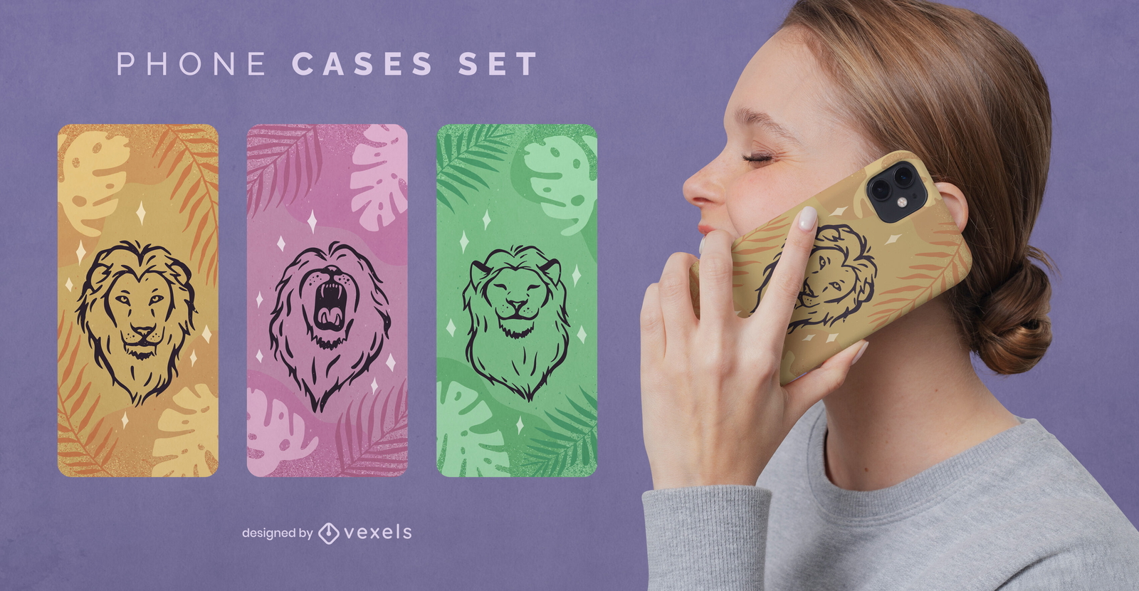 Set de fundas para móvil león y hojas