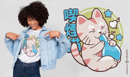 Diseño lindo de camiseta para fumar animal gato