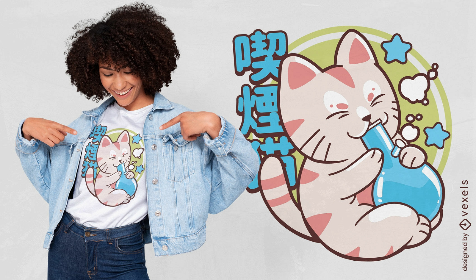 Cute cat animal smoking t-shirt design