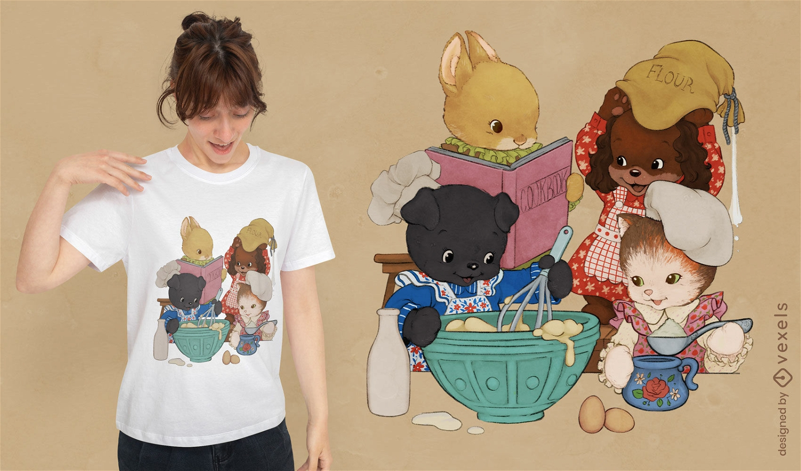 Baby animals cooking cute t-shirt design