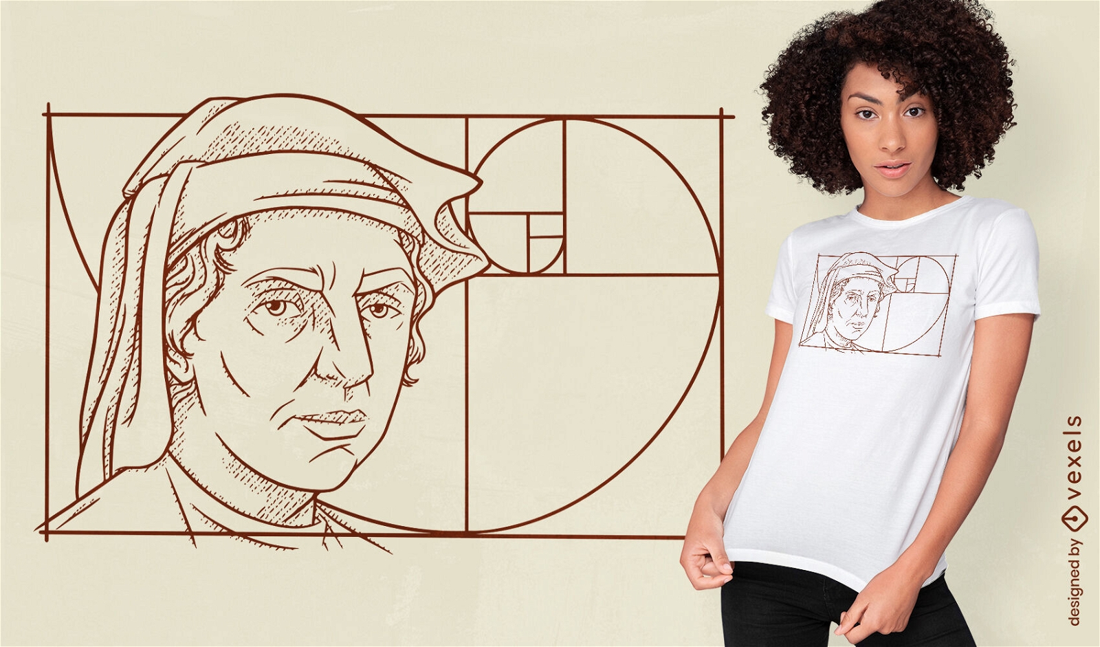 Desenho de camiseta com retrato de Leonardo Fibonacci