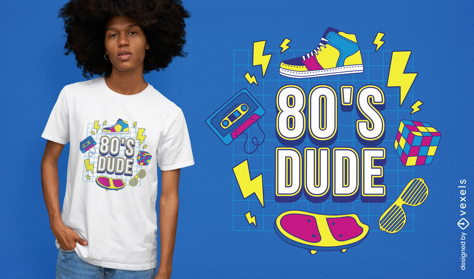 Divertido dise?o de camiseta con elementos retro de los 80.