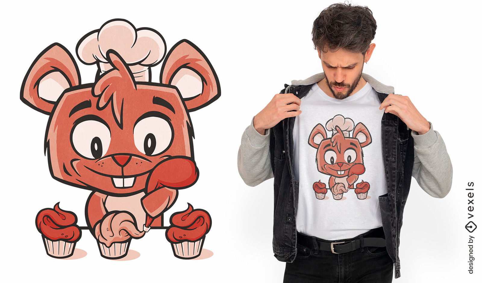 Bäcker-Eichhörnchen-Cartoon-T-Shirt-Design