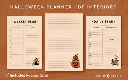Plantilla de diario de calabazas de planificador de Halloween Diseño de interiores KDP