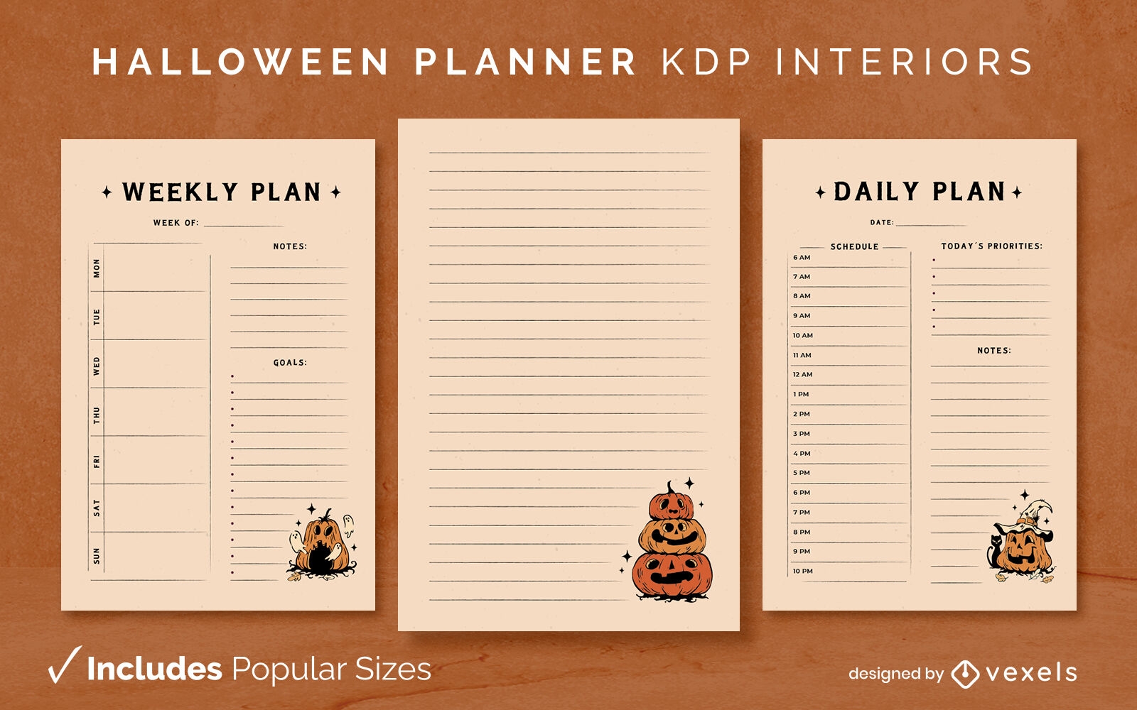 Plantilla de diario de calabazas de planificador de Halloween Dise?o de interiores KDP