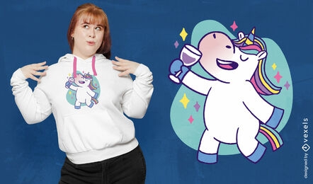 Diseño de camiseta de dibujos animados de unicornio de vino