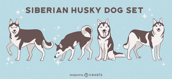Siberian husky dogs winter animals set