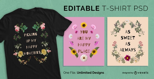 Camiseta psd escalable con corona floral