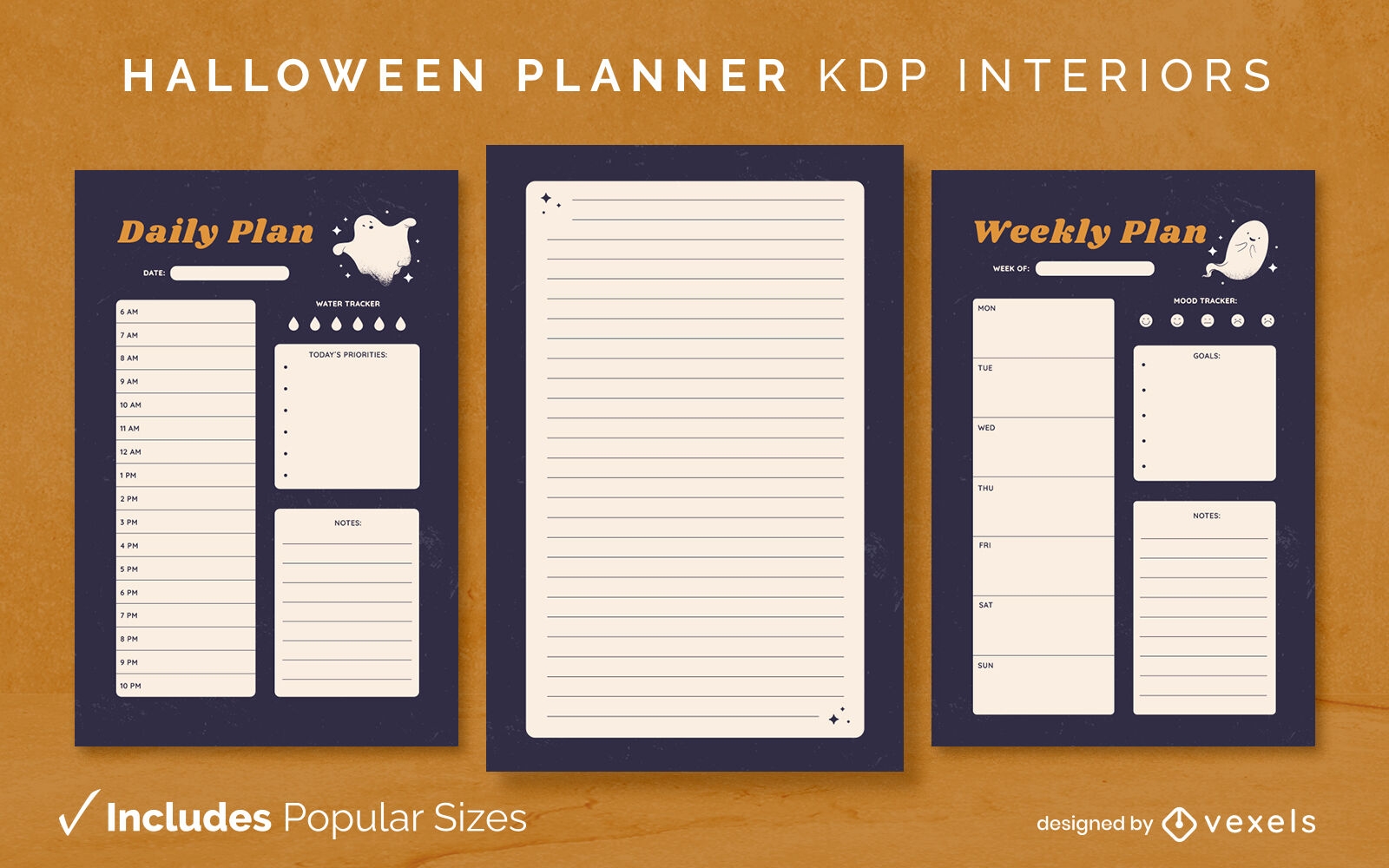 Plantilla de diseño de diario planificador de fantasmas de Halloween KDP