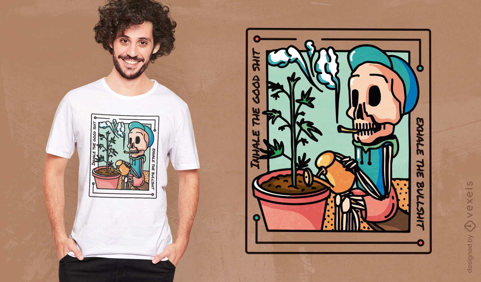 Inhale the good shit weed skeleton t-shirt design