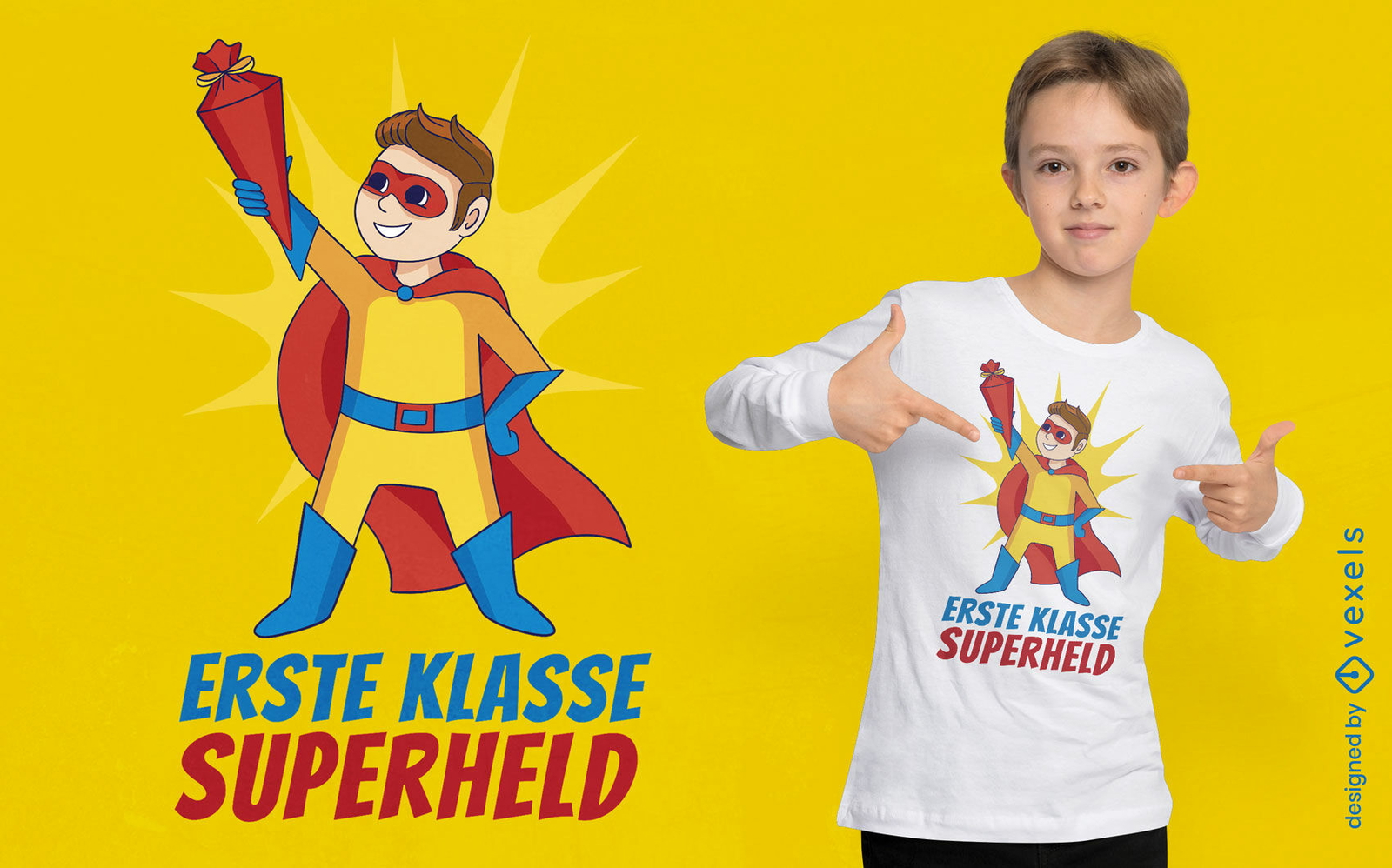 Superhero child cartoon t-shirt design