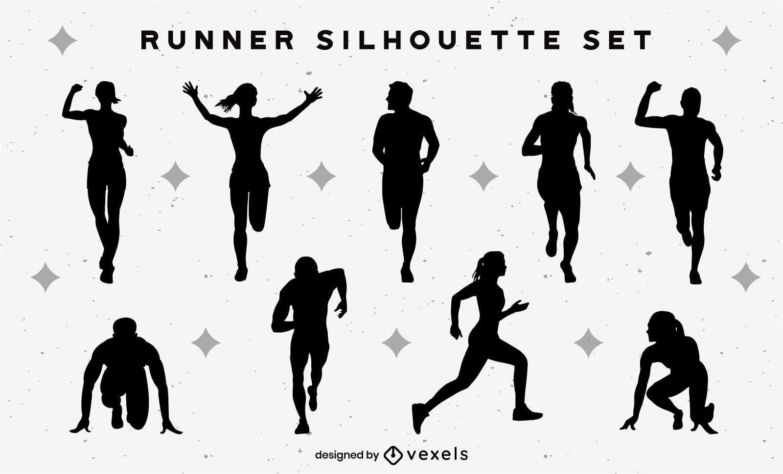 People running track silhouettes set