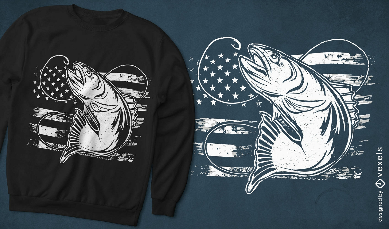 Diseño de camiseta de pesca grunge estadounidense