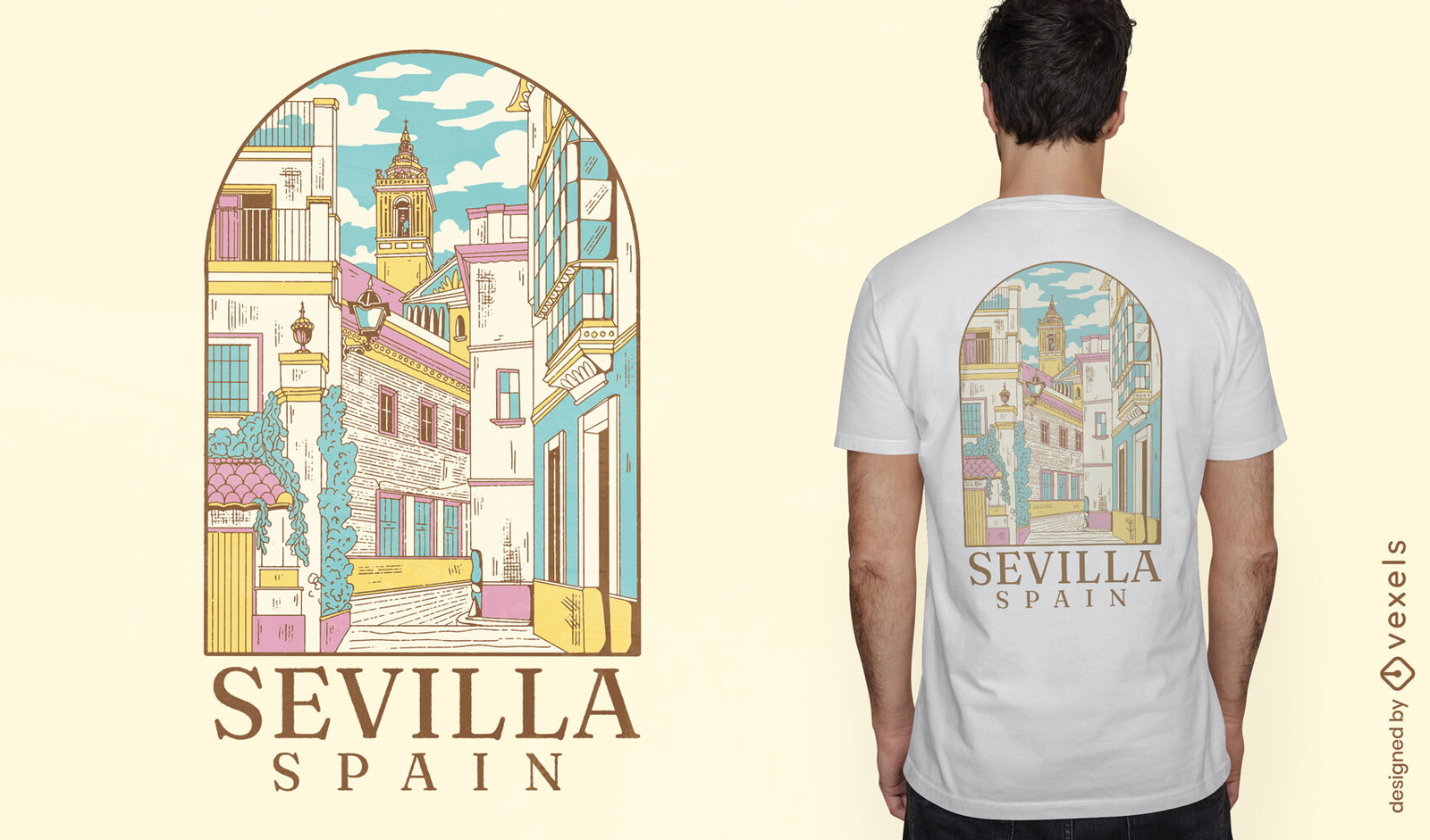 Diseño de camiseta con paisaje de Sevilla España