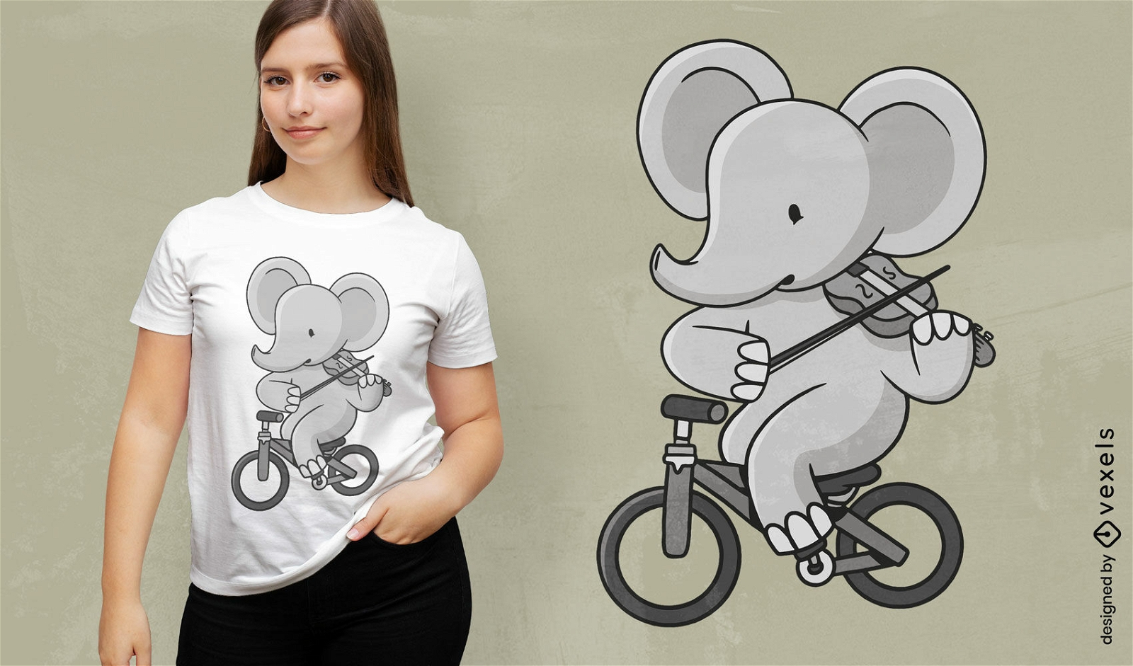 Cute elephant violin cartoon t-shirt design