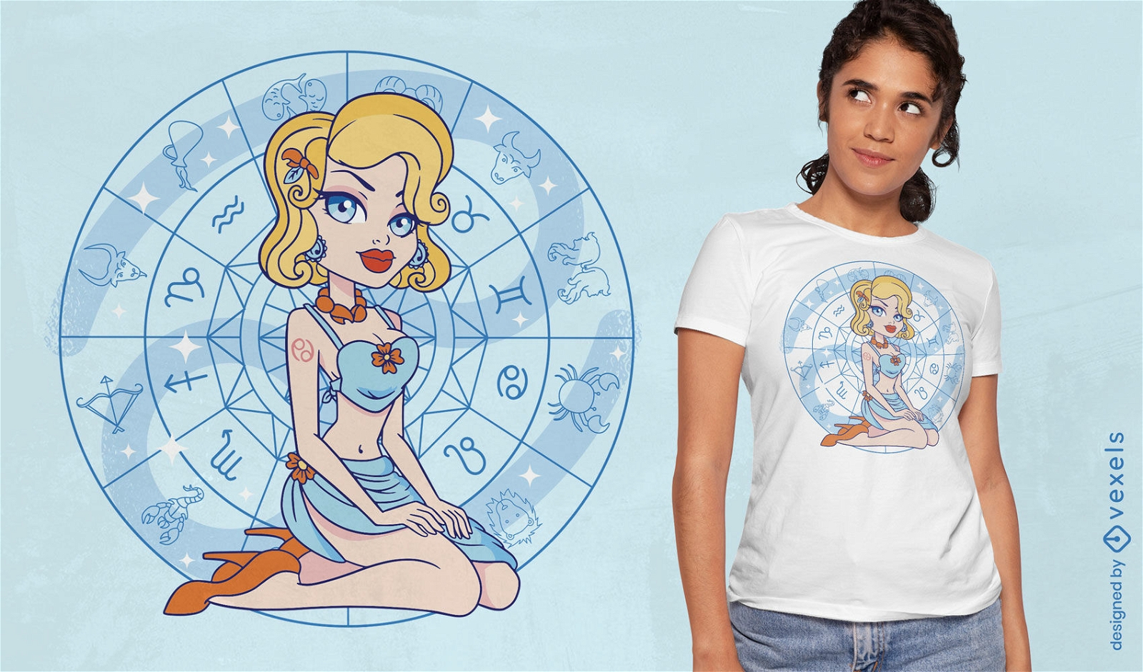 Diseño de camiseta de cáncer de chica pin up del zodiaco