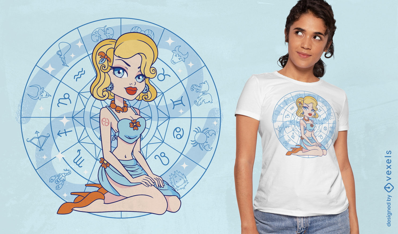 Tierkreis-Pin-up-Girl-Krebs-T-Shirt-Design