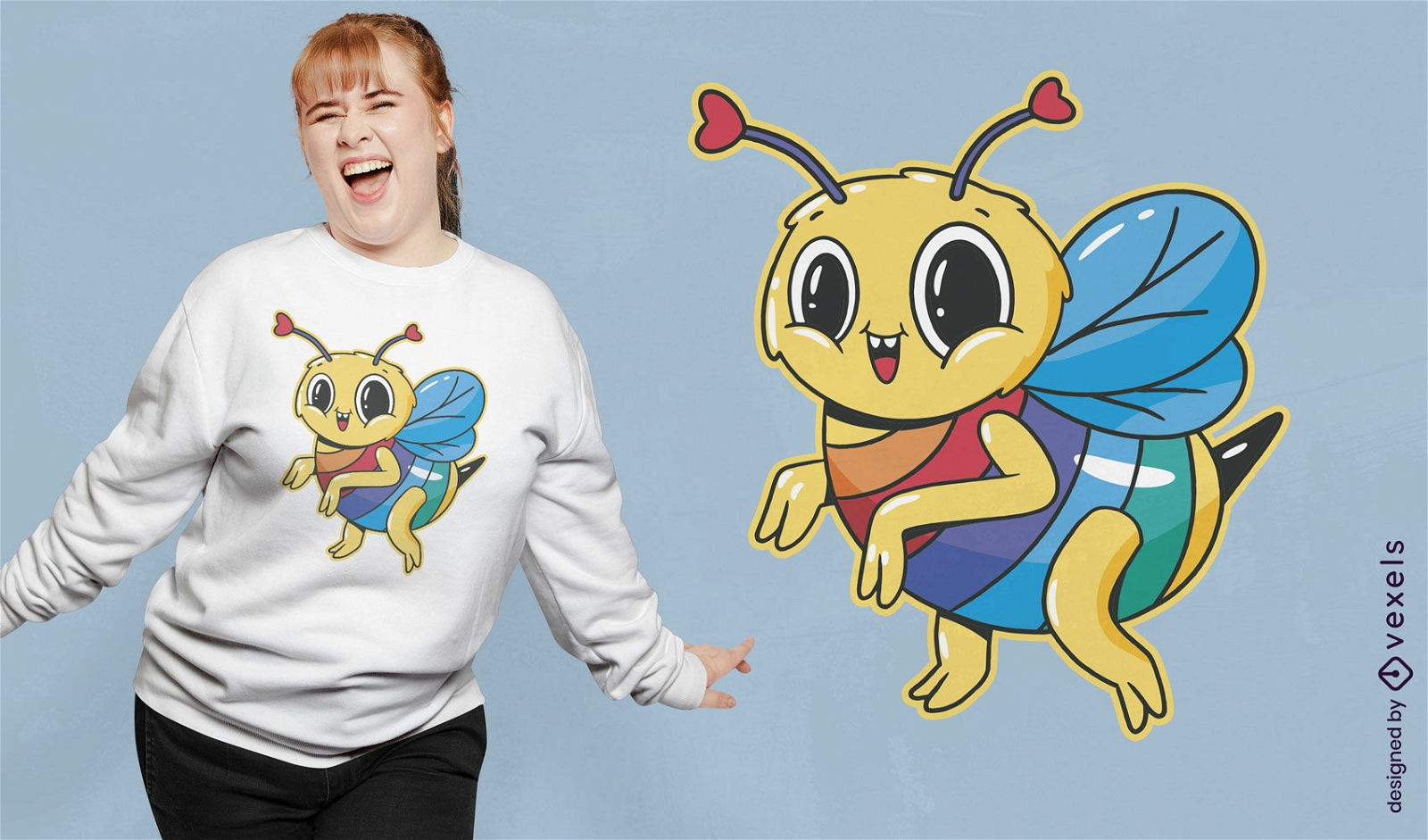 Diseño lindo de camiseta de dibujos animados de arco iris de abeja