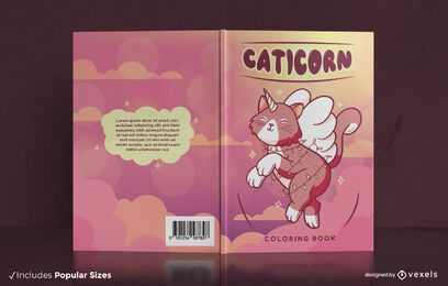 Diseño de portada de libro de unicornio de gato feliz