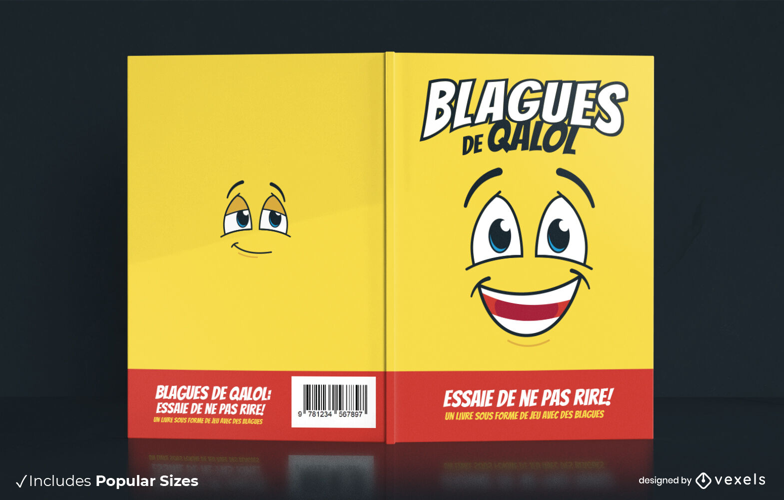 Diseño de portada de libro divertido con cara de emoji feliz