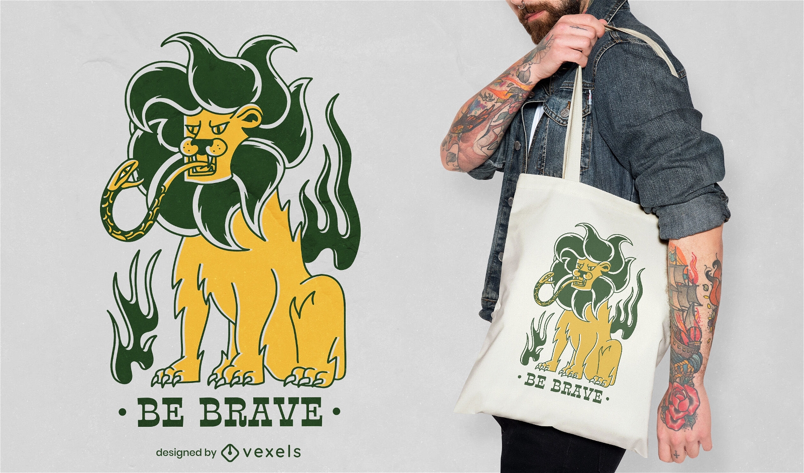 Lion wild animal tattoo tote bag design