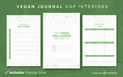 Plantilla de diario vegano Diseño de interiores KDP
