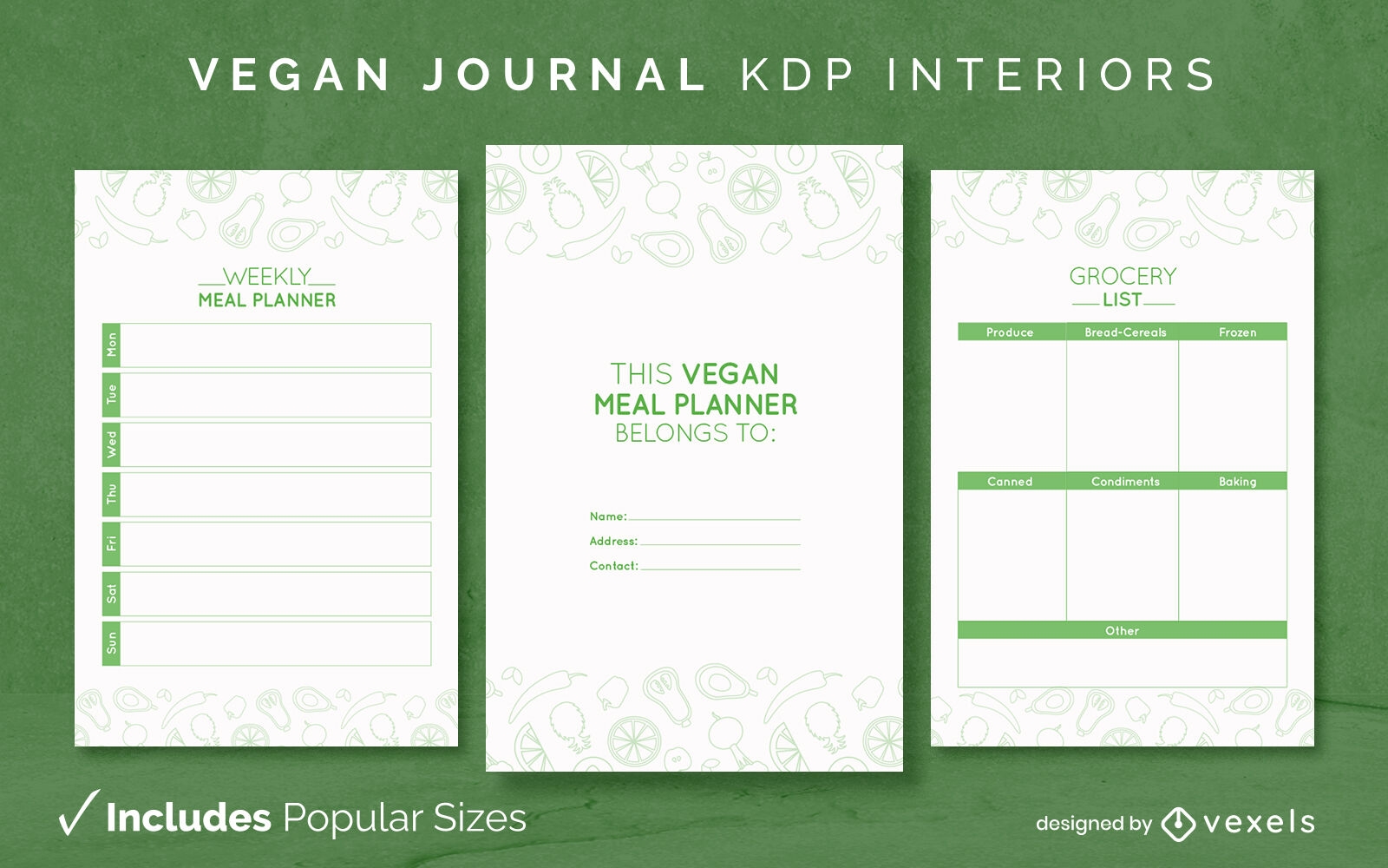 Plantilla de diario vegano Diseño de interiores KDP