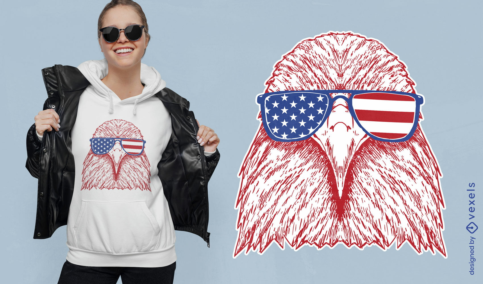 Águia com design de camiseta de óculos americanos