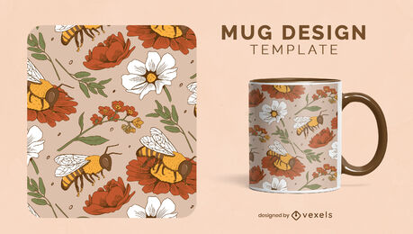 Bees on flowers nature mug design