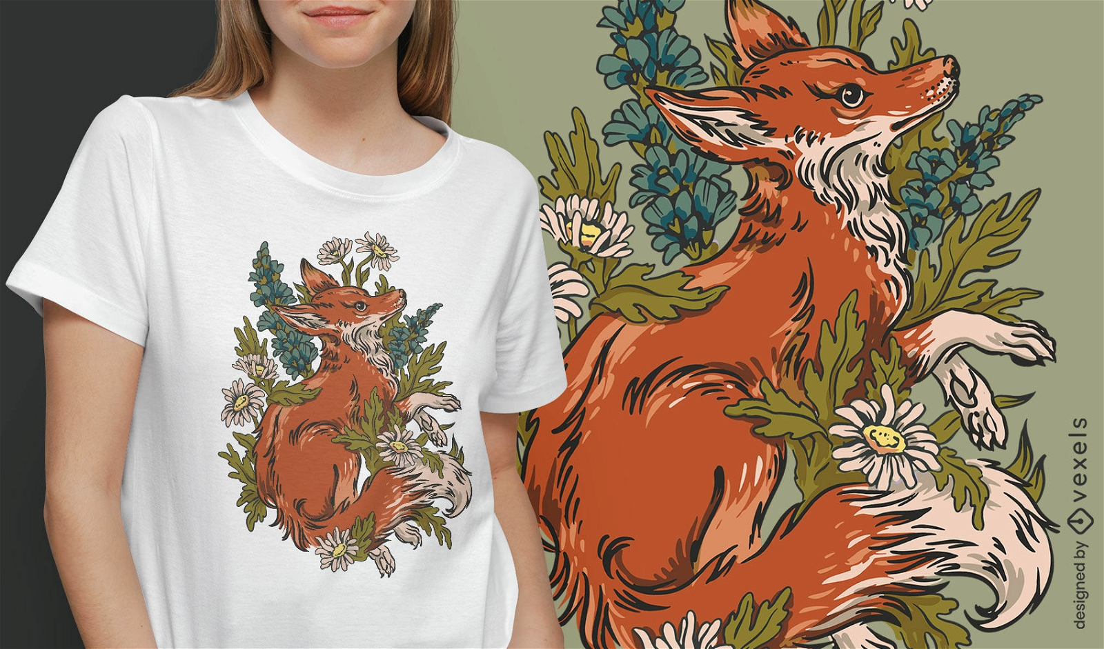 Design de camiseta de natureza raposa da floresta