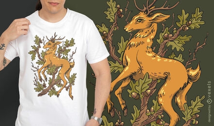 Design de camiseta de ilustração de veado da floresta