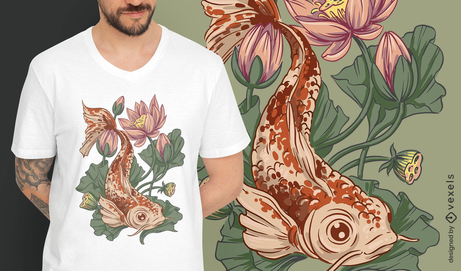 Design de camiseta de ilustração de peixe Koi