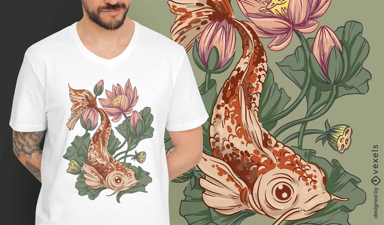 Diseño de camiseta con ilustración de pez koi