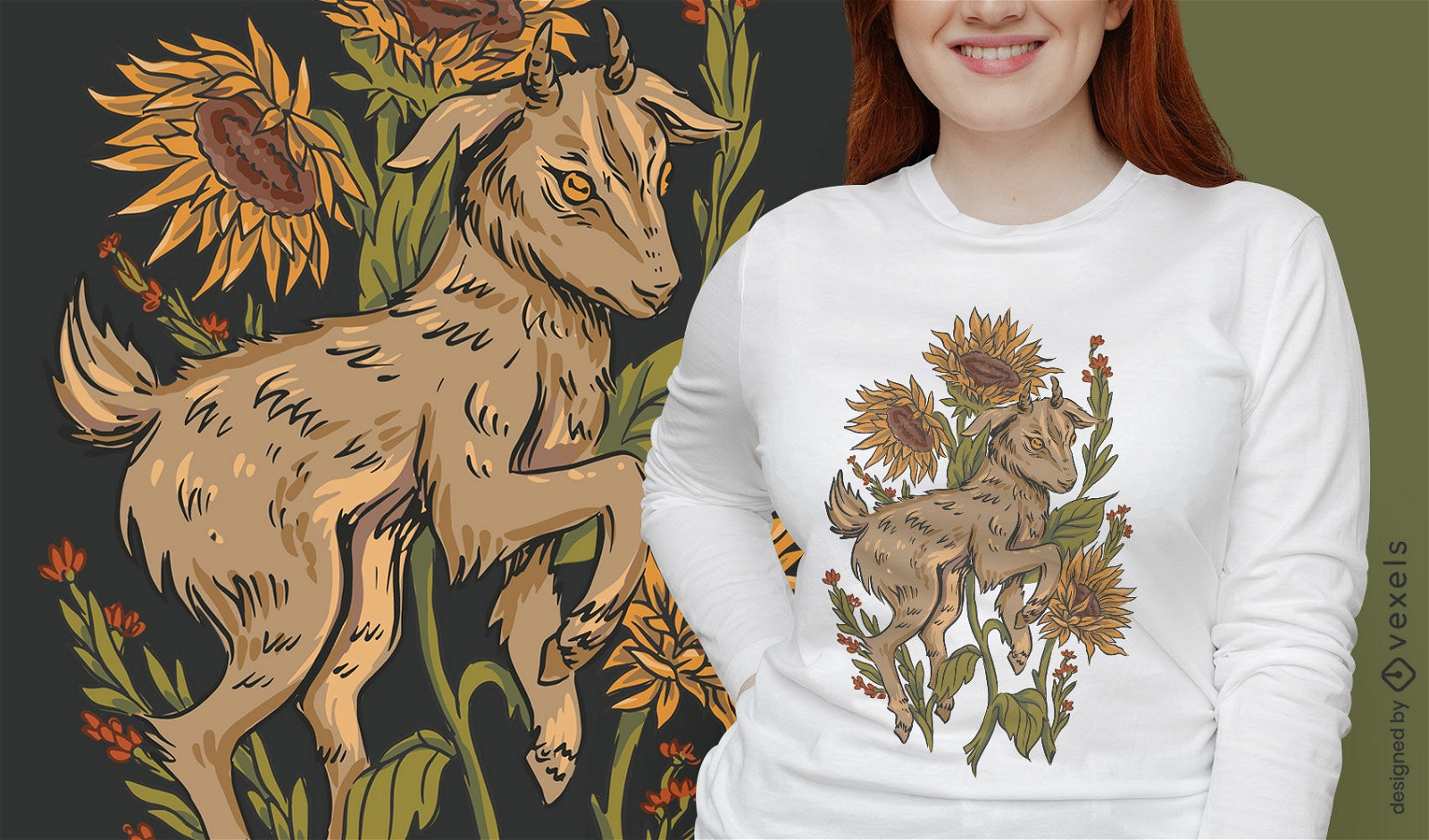 Diseño de camiseta de ilustración de bosque de cabra bebé