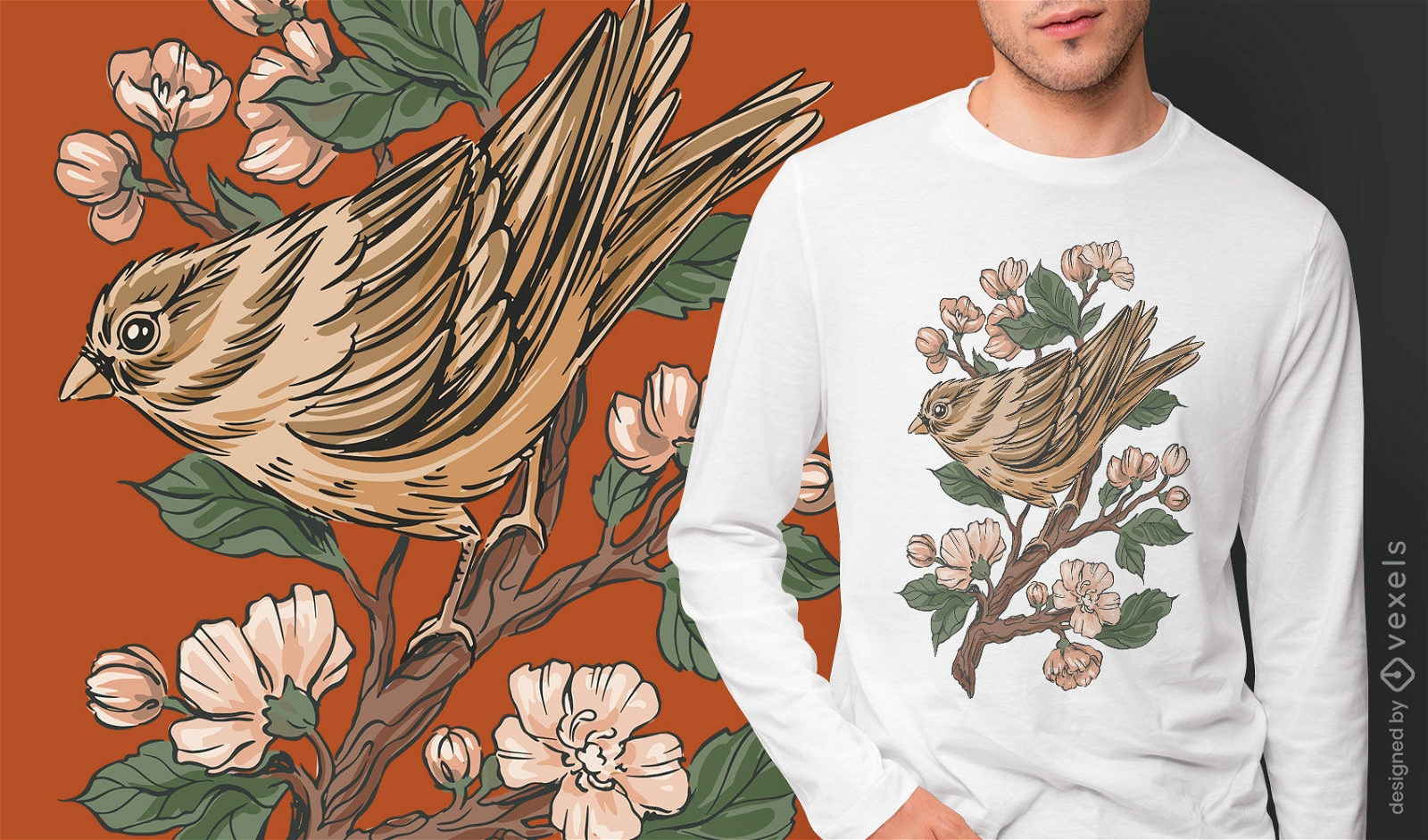 Diseño de camiseta de bosque de pájaro gorrión