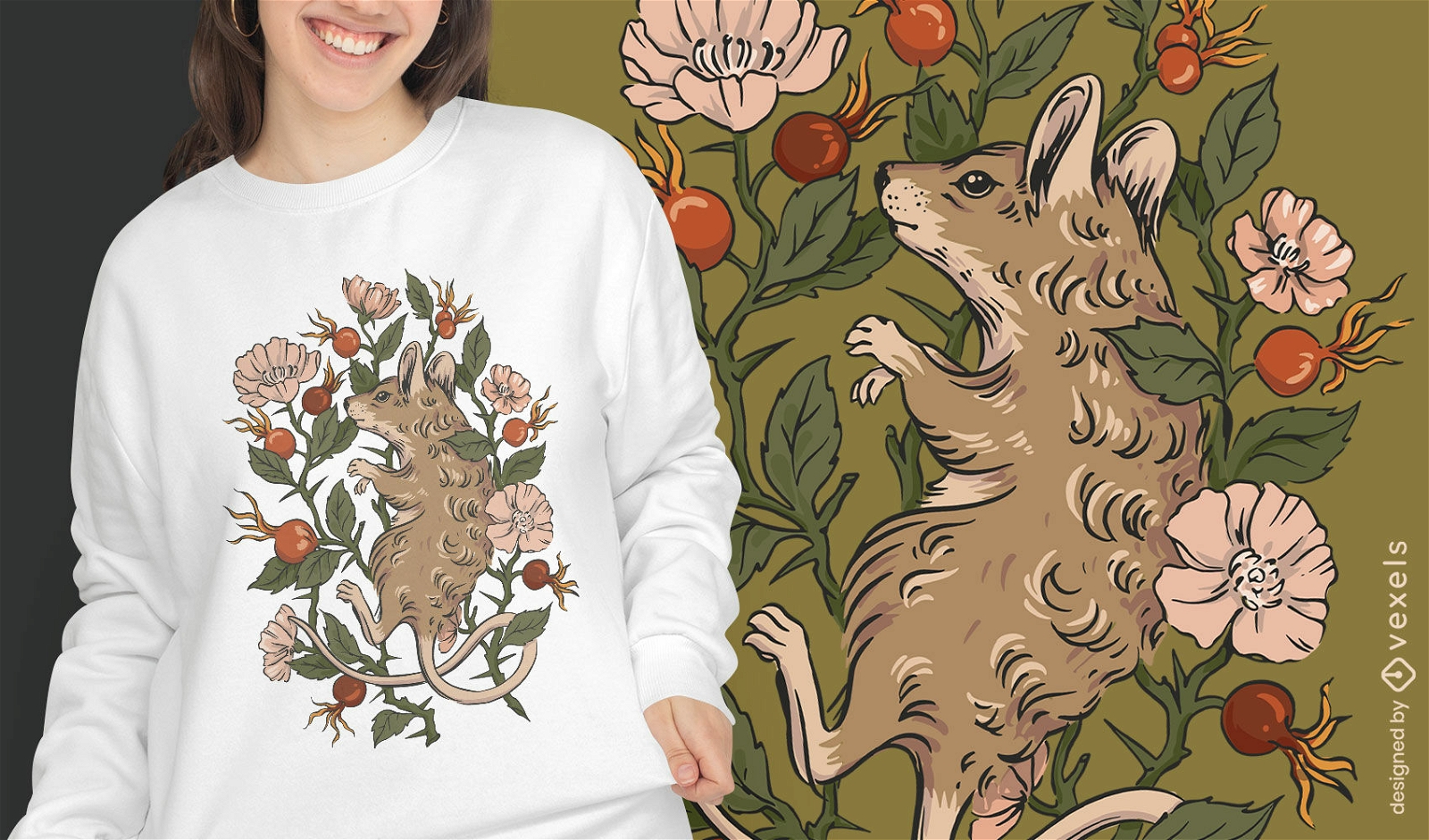 Diseño de camiseta floral de ratón de campo.