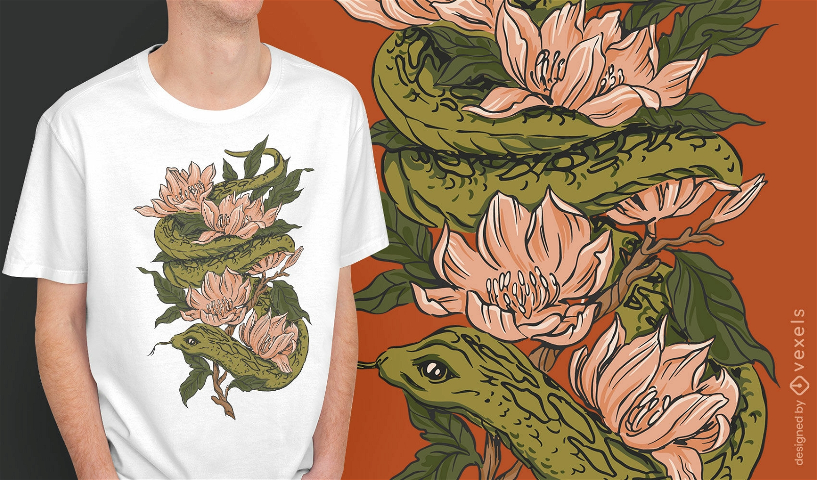Design de camiseta natureza cobra magnólia