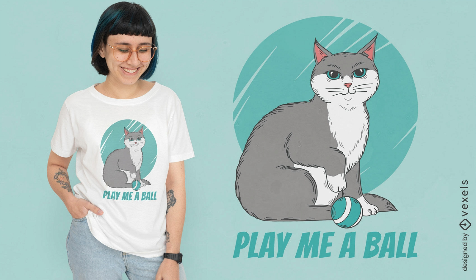 Dise?o de camiseta de gato jugando a la pelota.