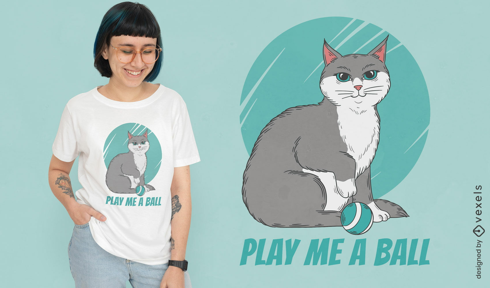 Diseño de camiseta de gato jugando a la pelota.