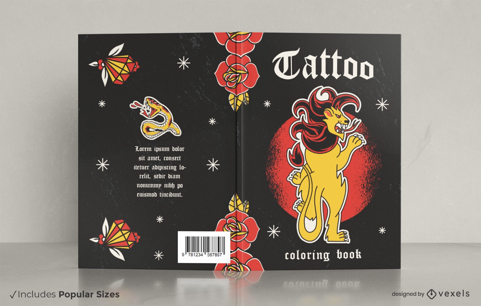 Design de capa de livro de tatuagem de le?o