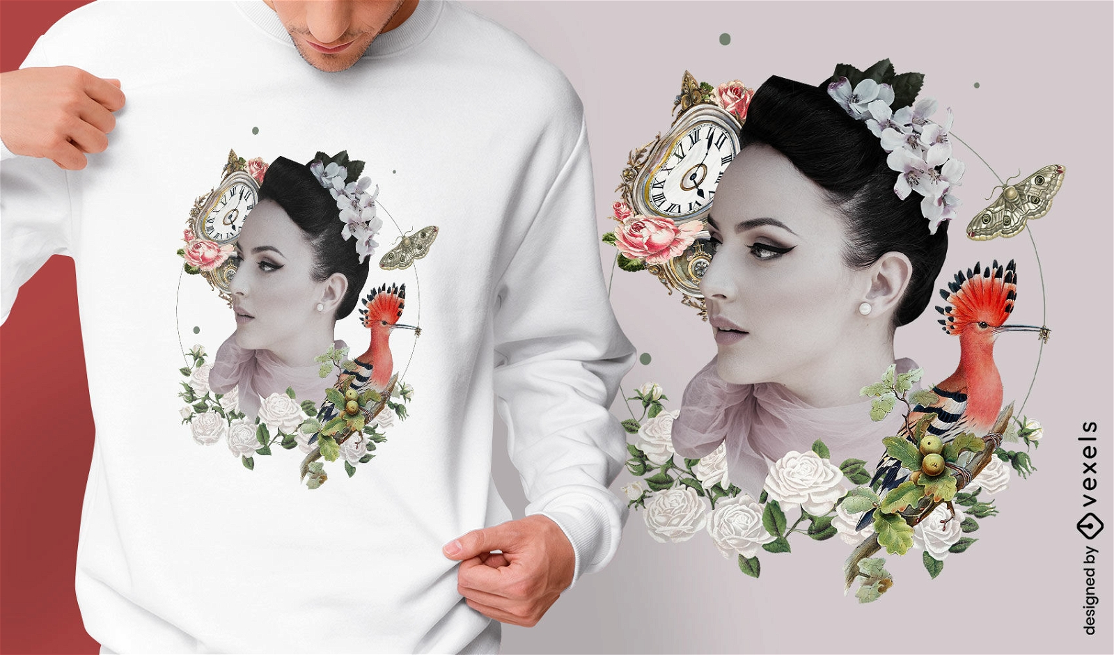 Elegant woman in absurd nature t-shirt design