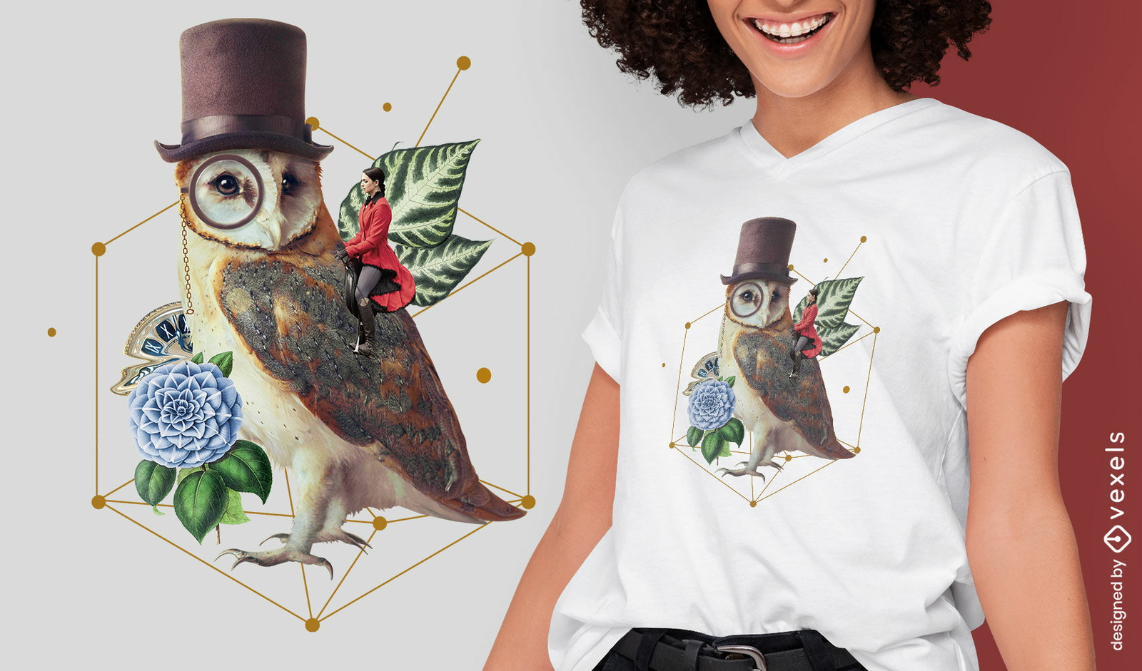 Búho gigante con sombrero naturaleza absurda PSD diseño de camiseta