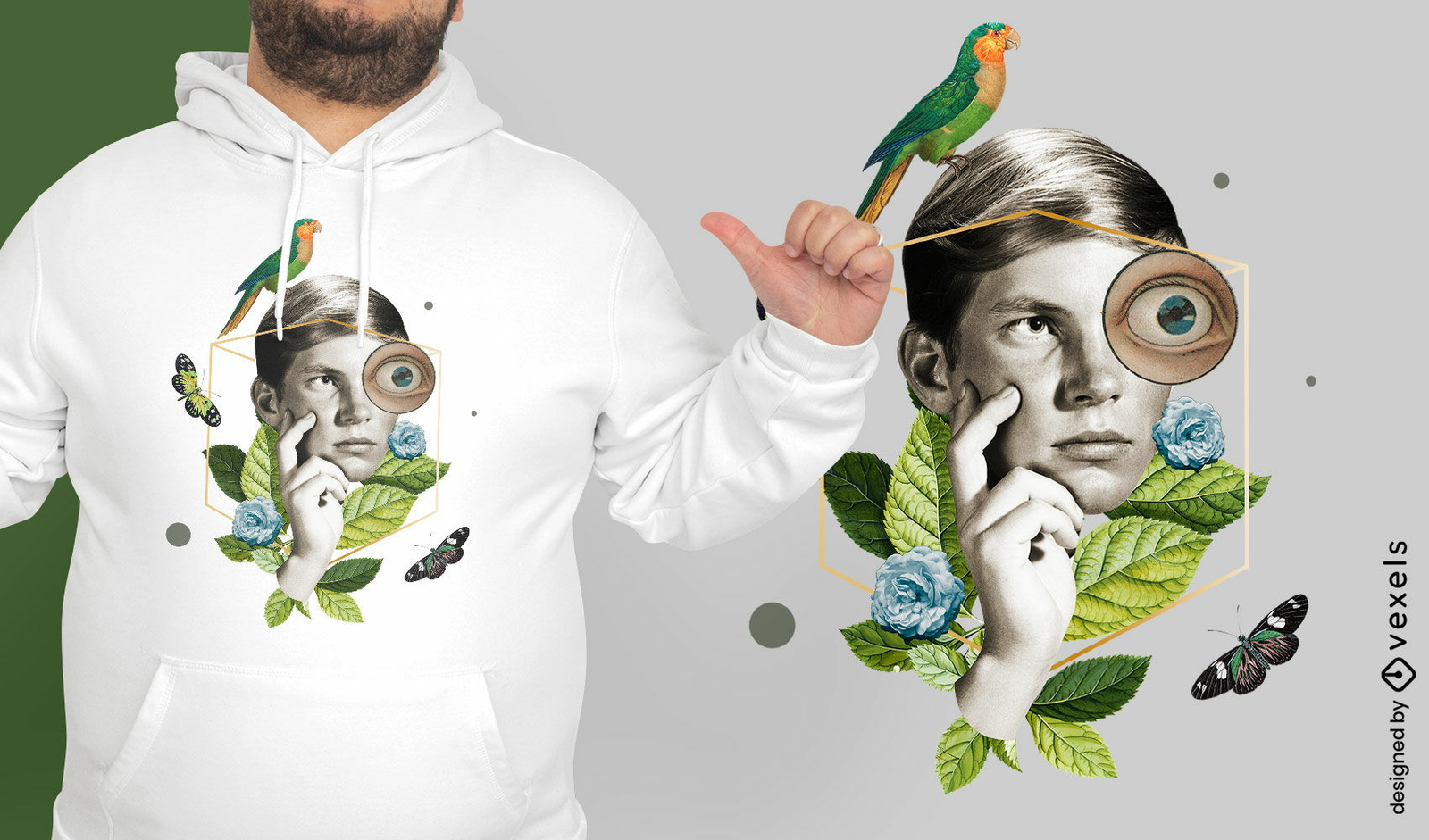 Niño en diseño de camiseta psd de naturaleza absurda