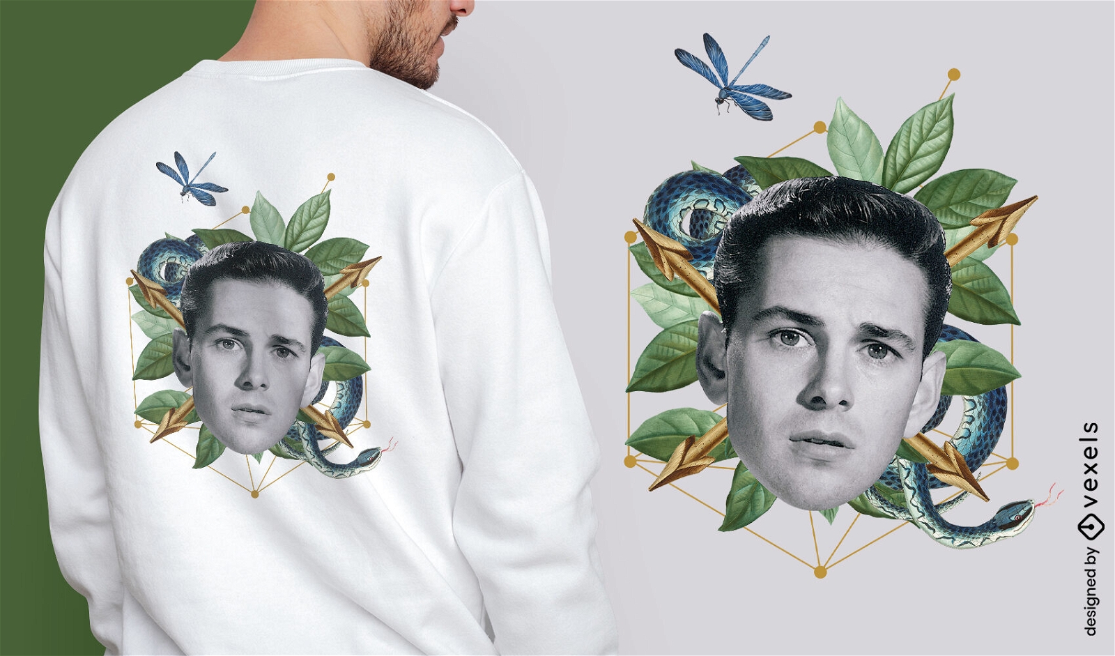 Kopf des Mannes absurdes Natur-T-Shirt-Design