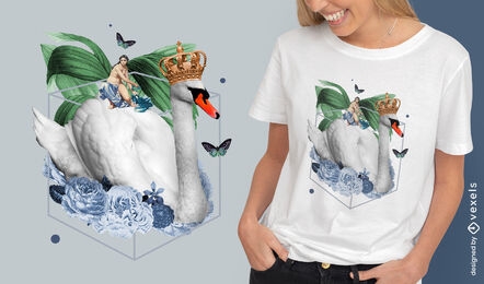Design de camiseta de natureza absurda do rei cisne