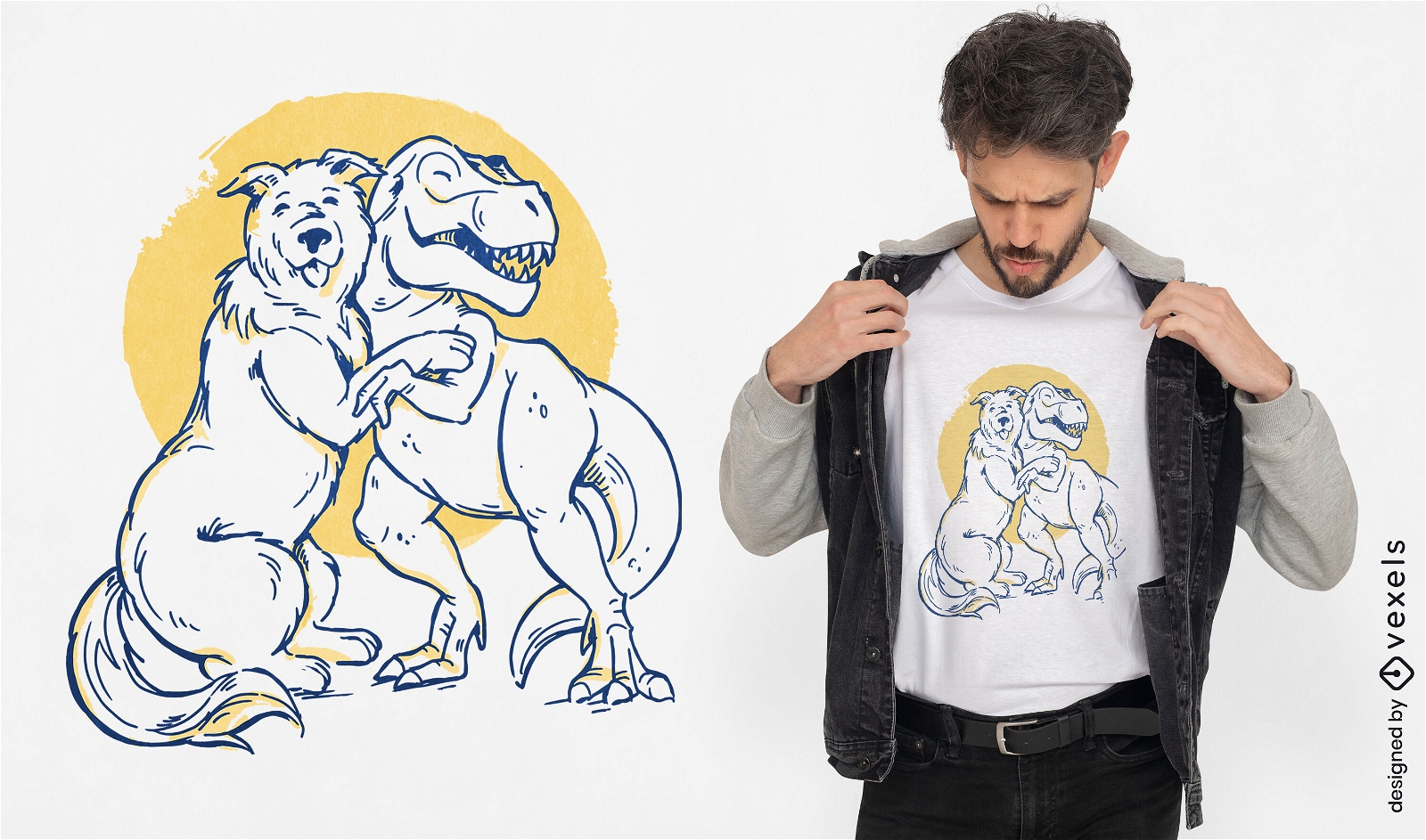 Design de camiseta de amizade de cachorro T-rex