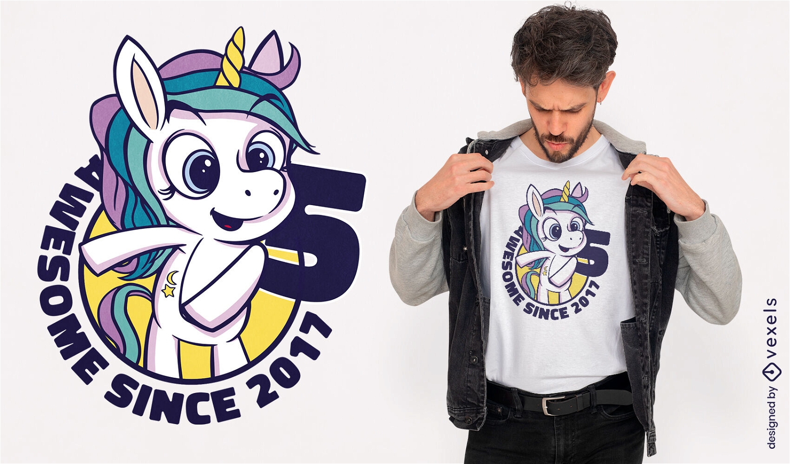 Lindo diseño de camiseta de dibujos animados de unicornio de cumpleaños