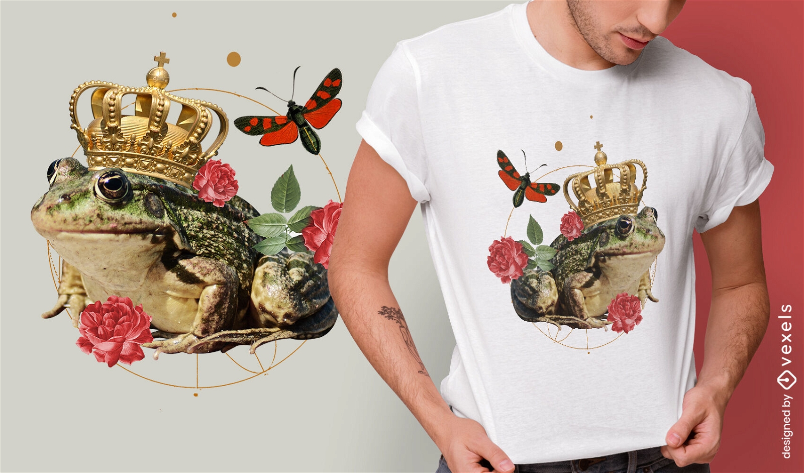 Diseño de camiseta psd de naturaleza absurda rey rana