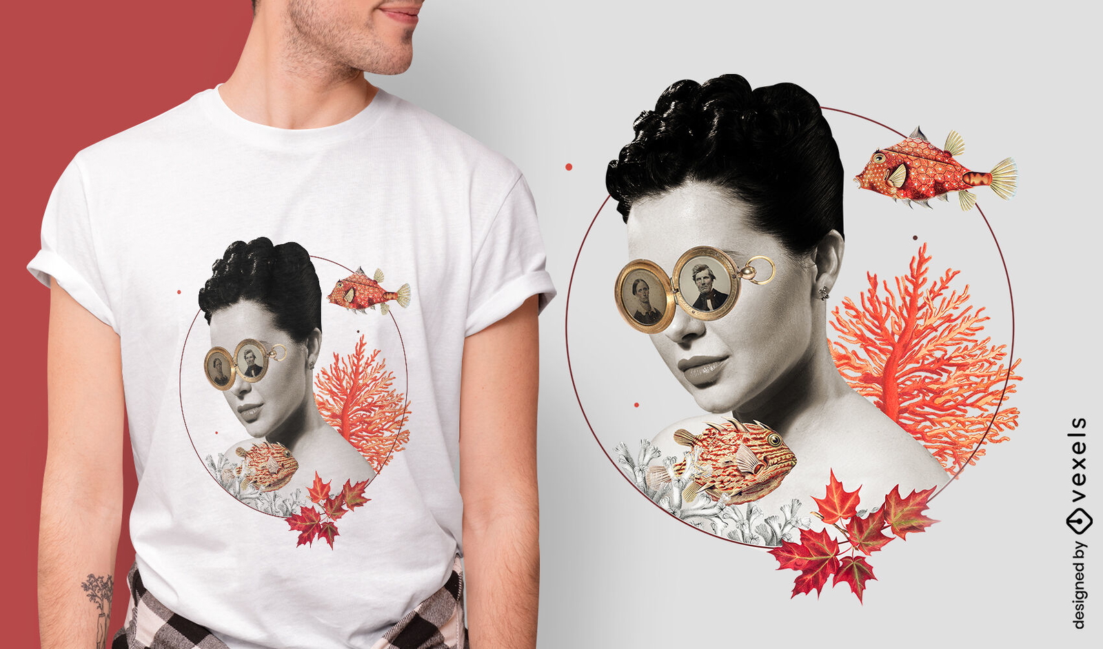 Mulher subaquática absurda natureza psd design de camiseta