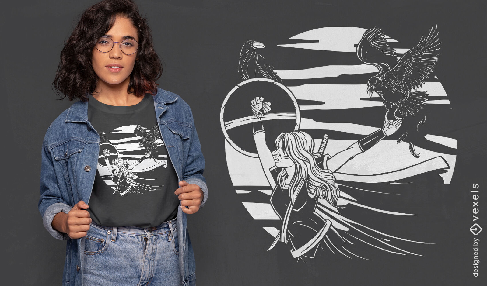 Diseño de camiseta de mujer guerrera nórdica vikinga